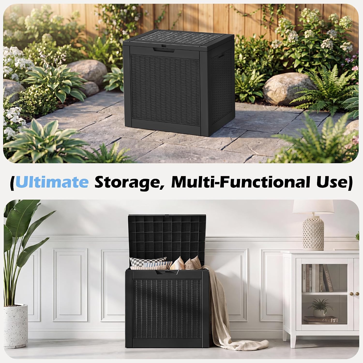 Thumbnail 5 de WTFGO TT005-BK-1 31-Gallon Waterproof Resin Deck Box, Rattan Black