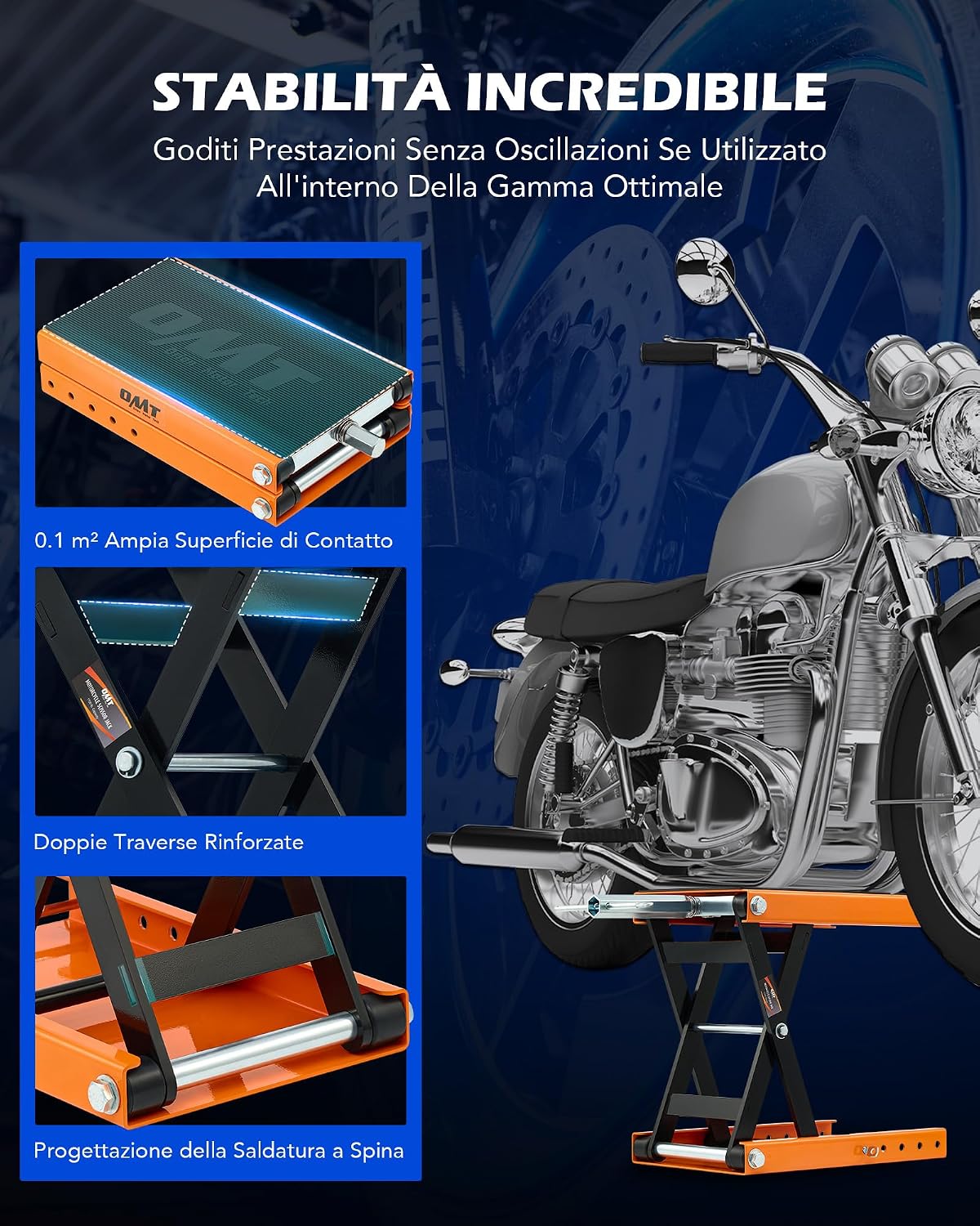 Thumbnail 2 de Ponte Sollevatore a Forbice Orion Motor Tech per Moto 500 kg – Altezza 9,5–35 cm, Piattaforma 23 × 37 cm, Arancione