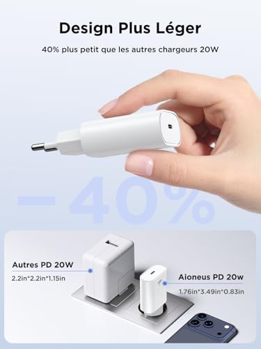 Thumbnail 6 de Chargeur USB C Rapide Aioneus 20W avec câble 2 m pour iPhone 15/16/17