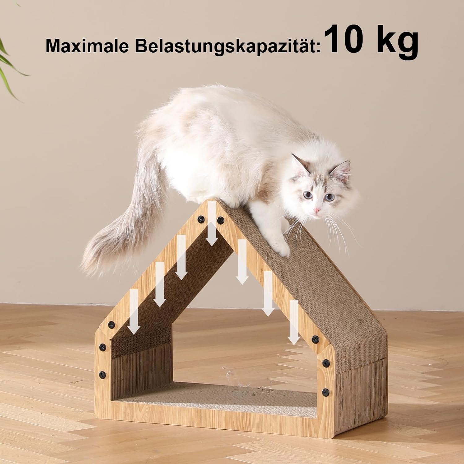 Detalle de FUKUMARU Kratzbrett Katzen (extralang, 42 cm) aus Wellpapier im Katzenhaus-Design