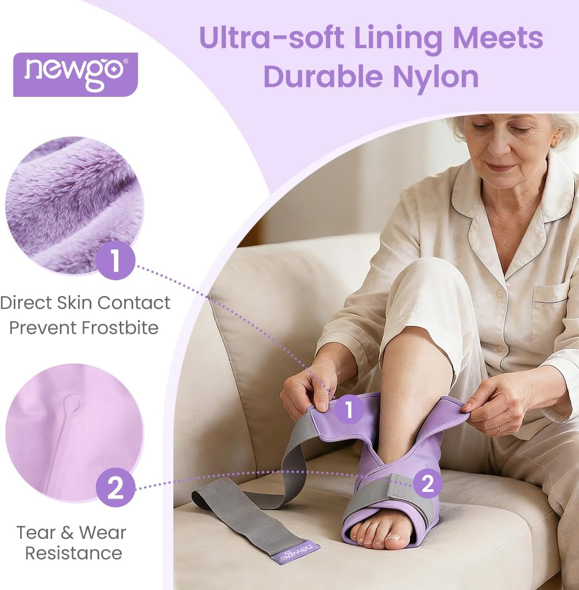 Detalle de NEWGO B0BYNSF4LB Foot Ice Pack Wrap, 360° Coverage, Purple