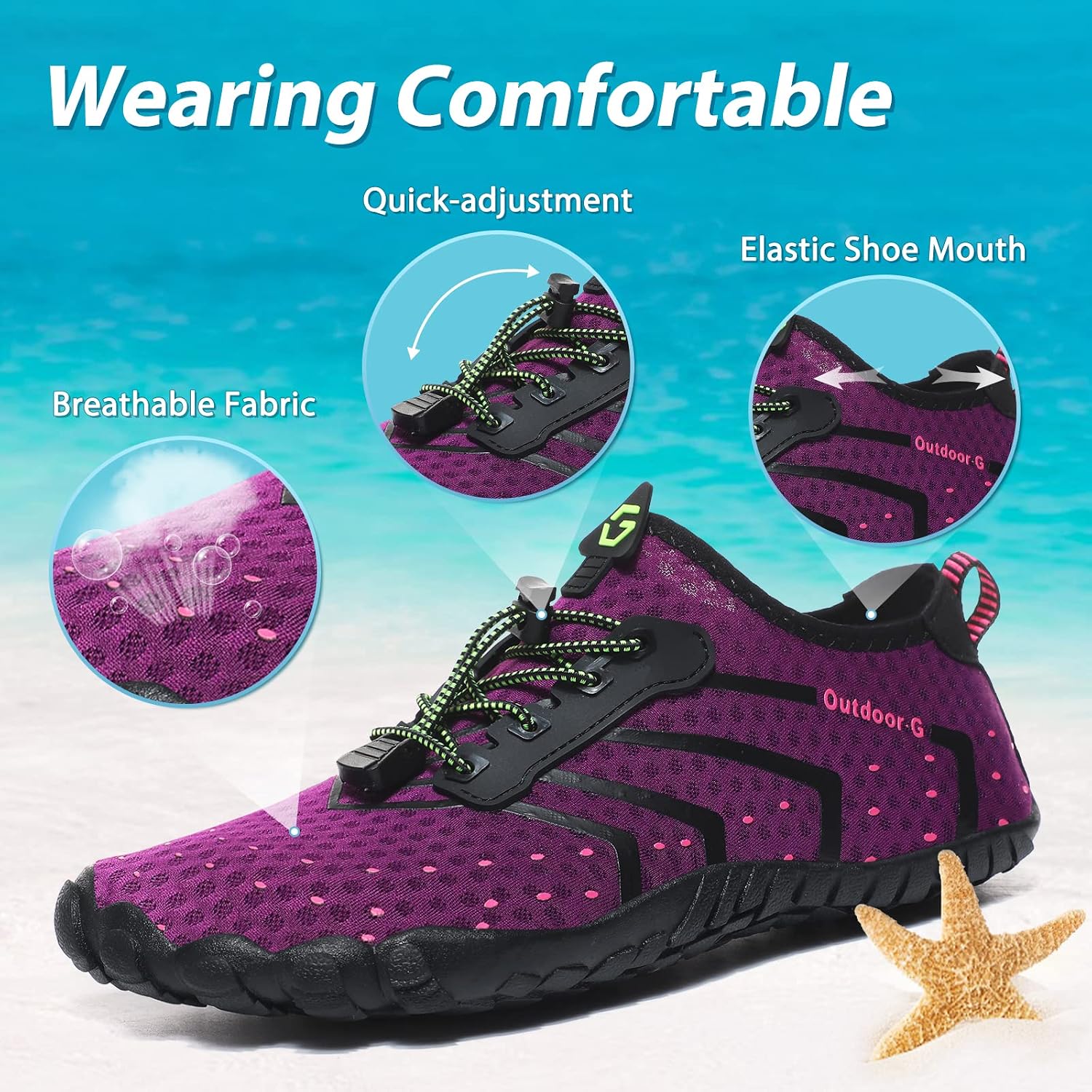 Detalle de Wasserschuhe Damen/Herren – Schnelltrocknende Badeschuhe mit Drainagelöchern, 36–46 EU