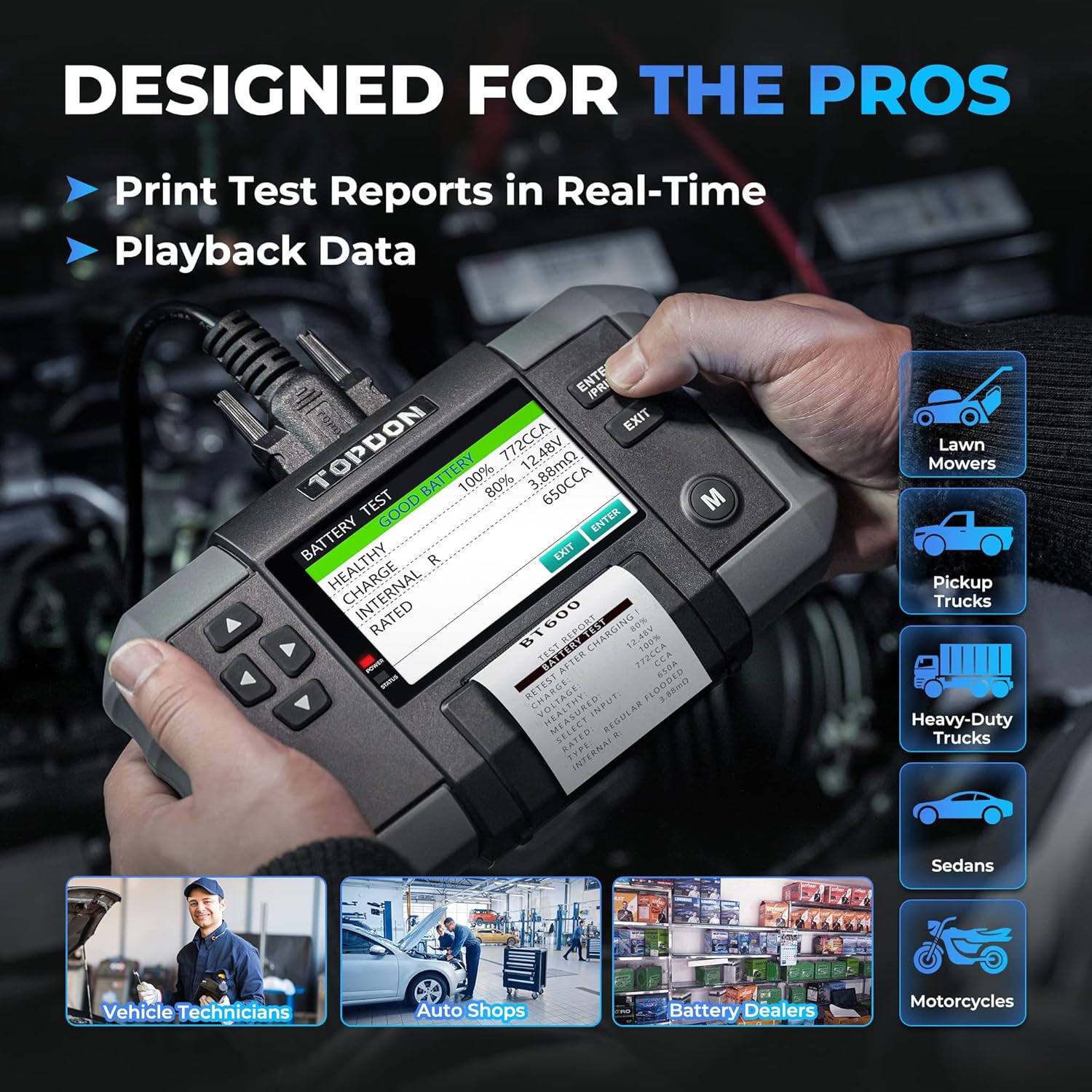 Thumbnail 4 de TOPDON BT600 – Tester batteria auto con stampante professionale e schermo 3,5", 12/24V, 100–2000CCA