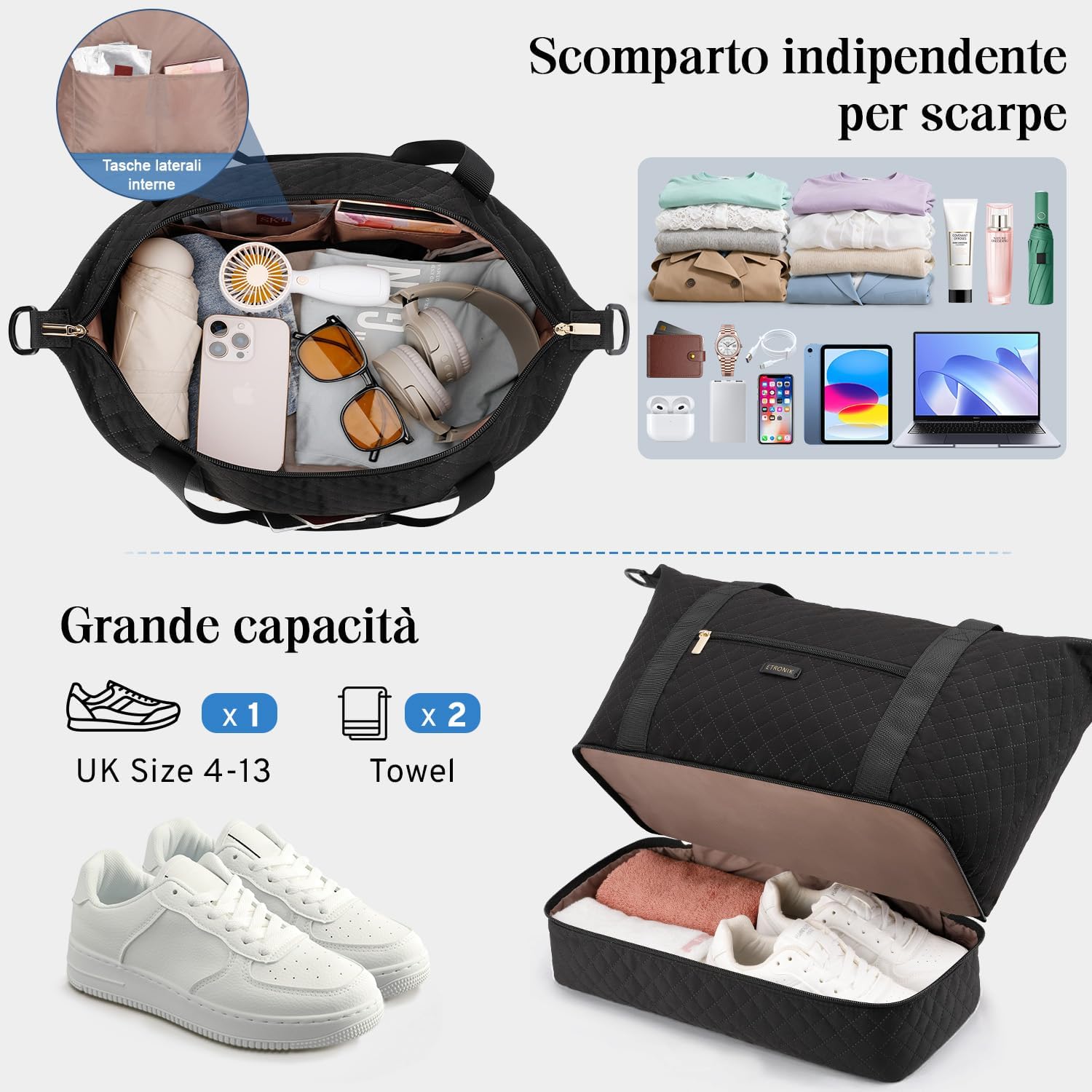 Detalle 2 de Bagaglio a Mano 40x30x20 Ryanair, 24L Grande Capacità – Borsa da Viaggio Etiam per Dormire Weekend e Sport