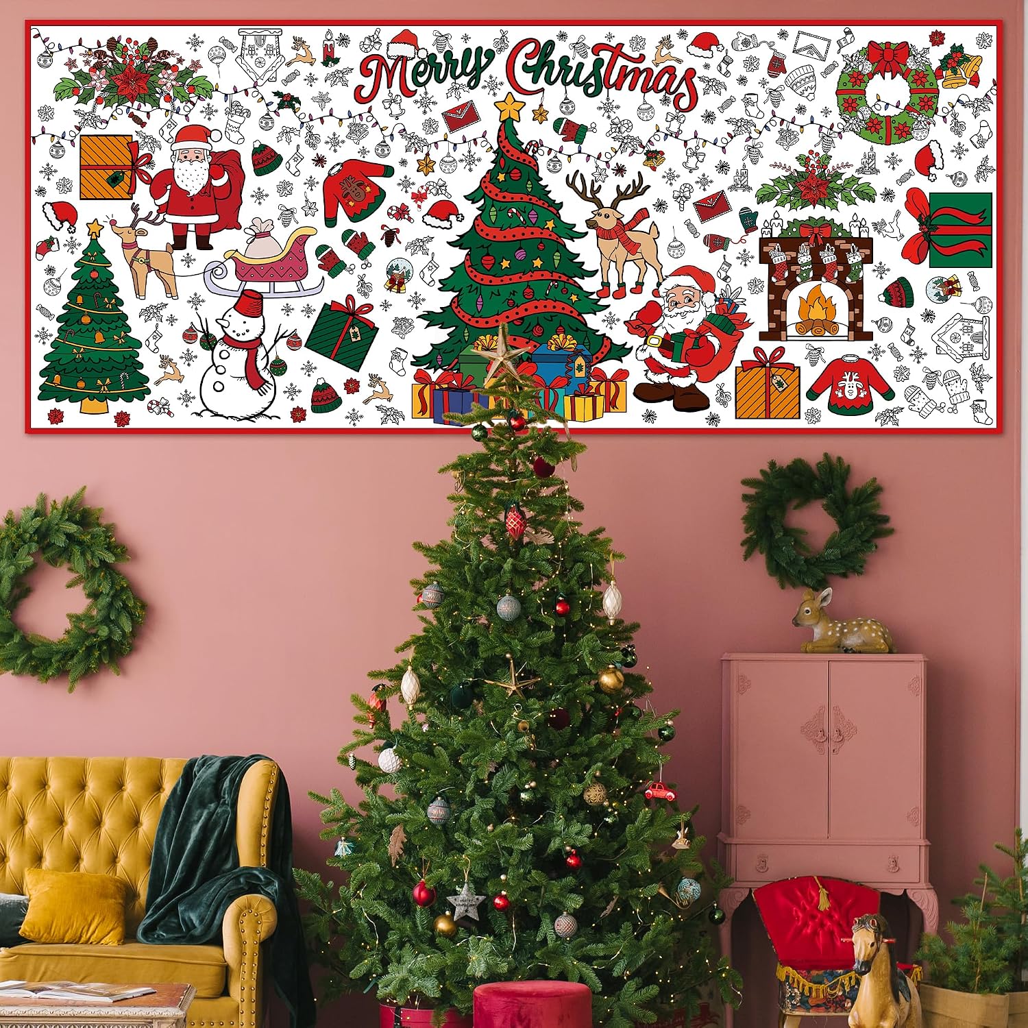 Detalle de OHOME Christmas Coloring Poster and Tablecloth, Thick Paper