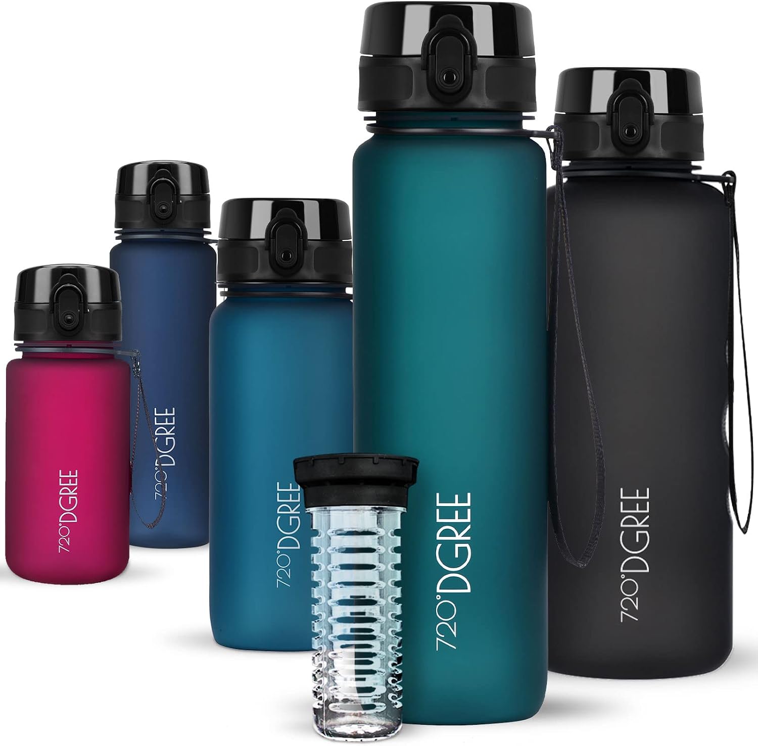 Detalle de 720°DGREE uberBottle da 1 litro con infusore, softTouch (senza BPA) – borraccia sportiva con apertura anti-“gluck”