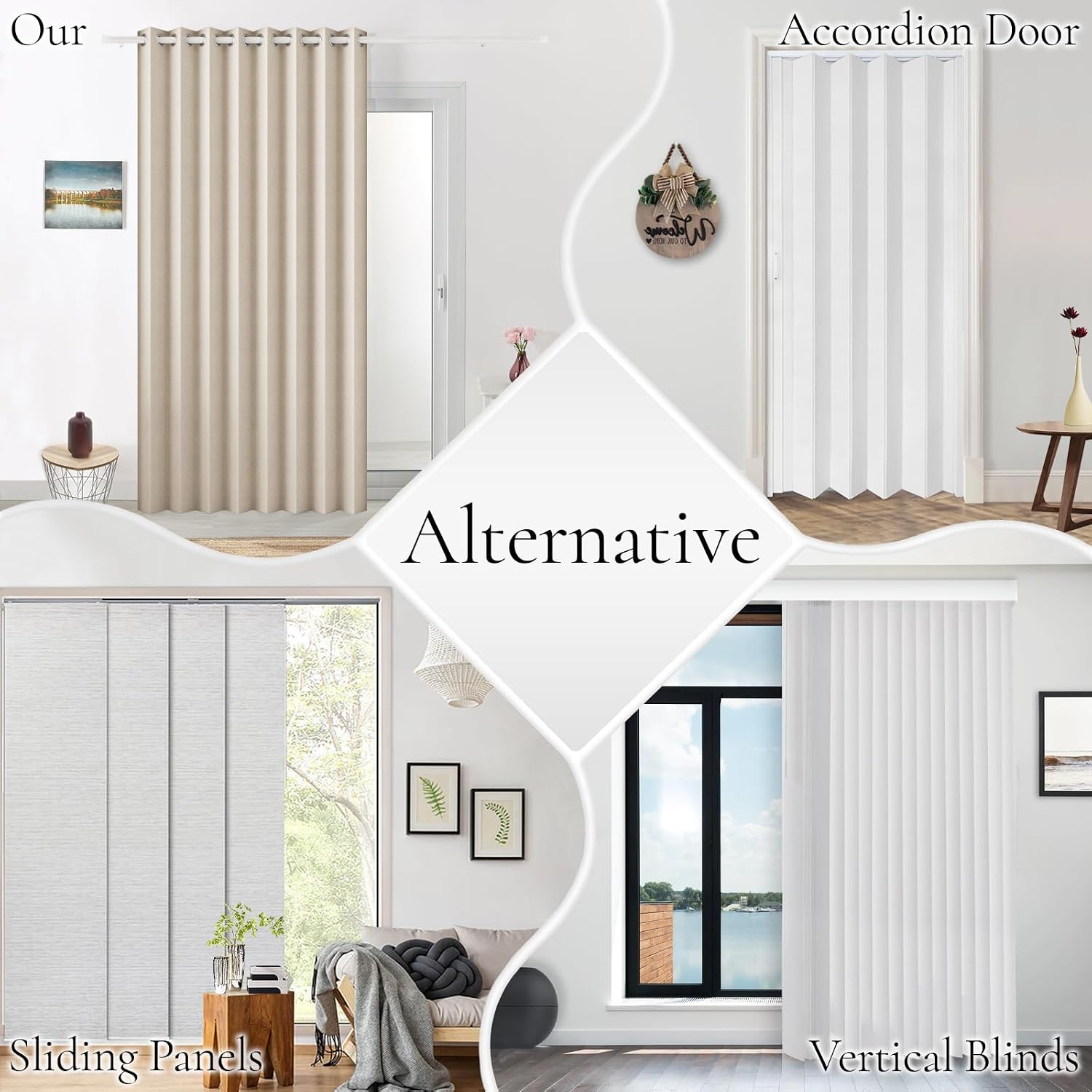Detalle de HMYI 100% Blackout Faux Linen Doorway Curtain – 45x80, Accordion Style with Magnetic Buckles