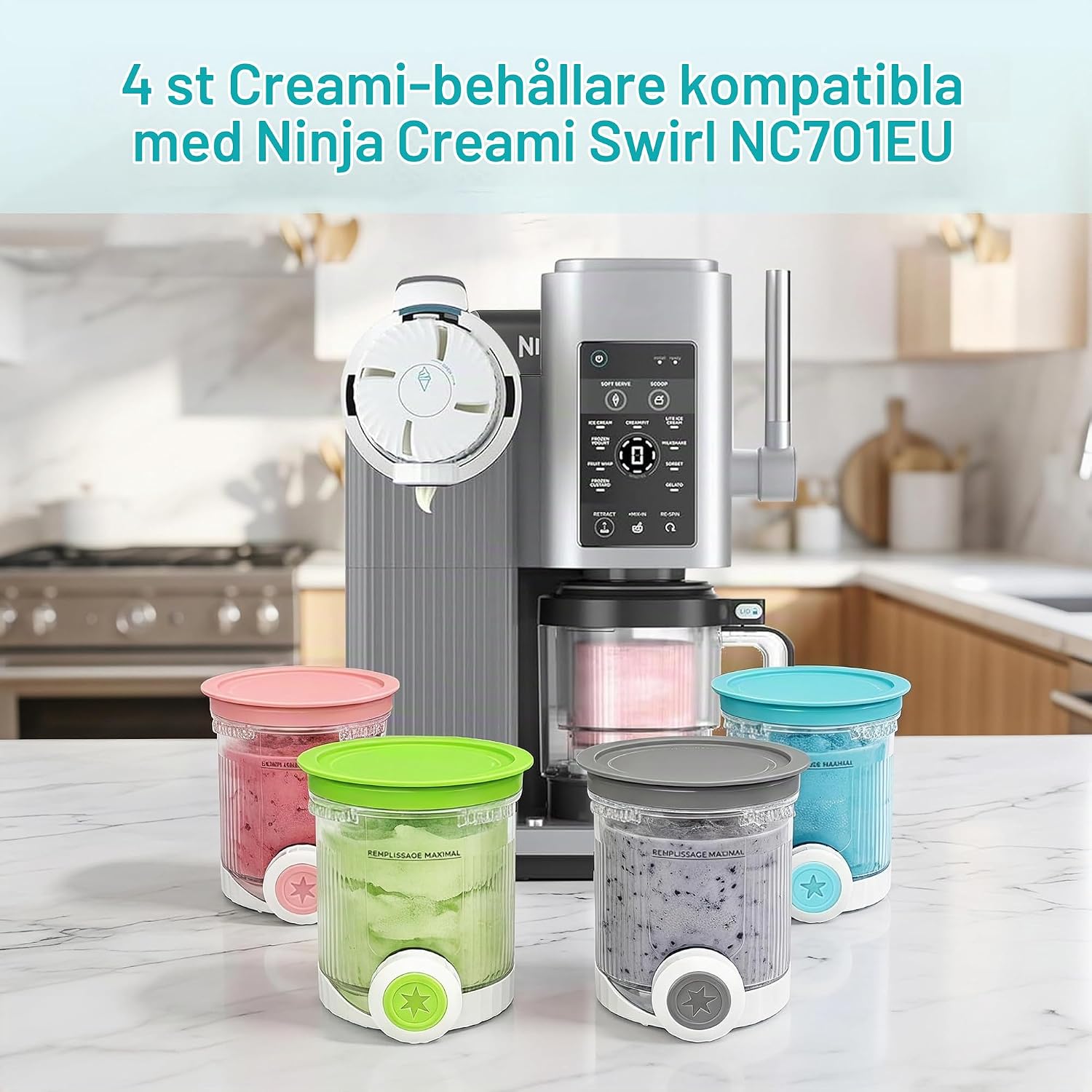 Detalle de HAIWILL ersättningsbehållare för Ninja Creami Swirl NC701EU, 2 × 480 ml