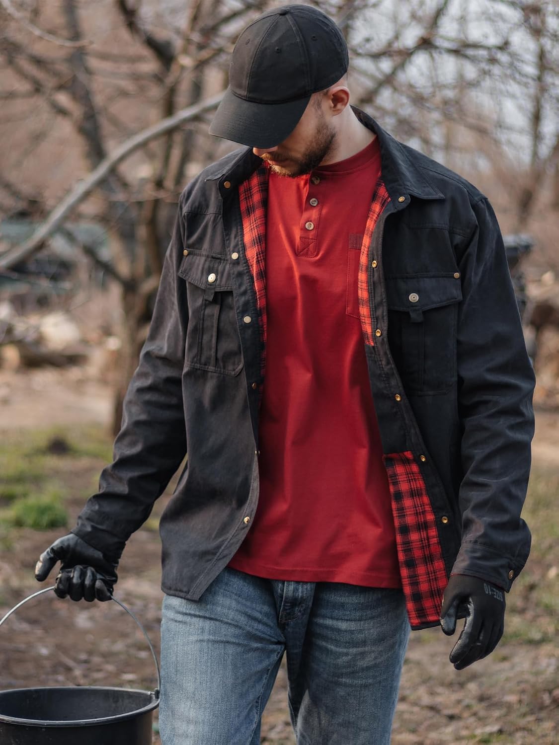 Detalle de Mr.Stream Herren karierte Flanellfutter Jacke als Hemdjacke im Western-/Cowboy-Stil