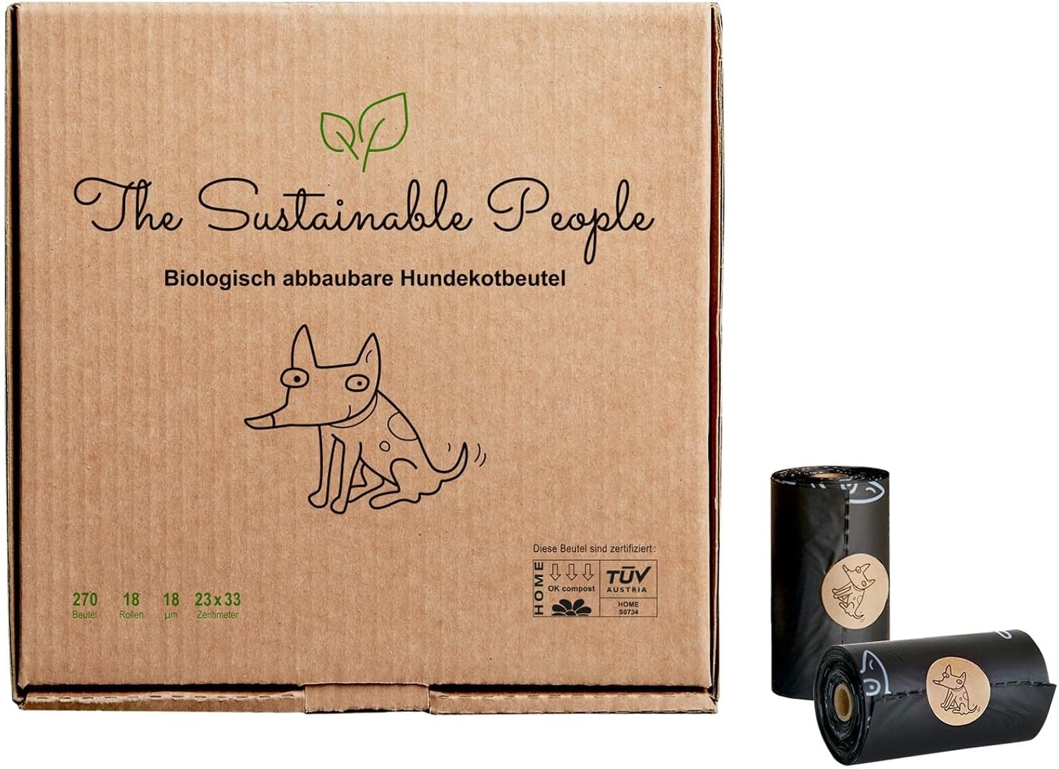 The Sustainable People 270 sacs compostables pour déchets canins (OK compost HOME) — grands et extra épais