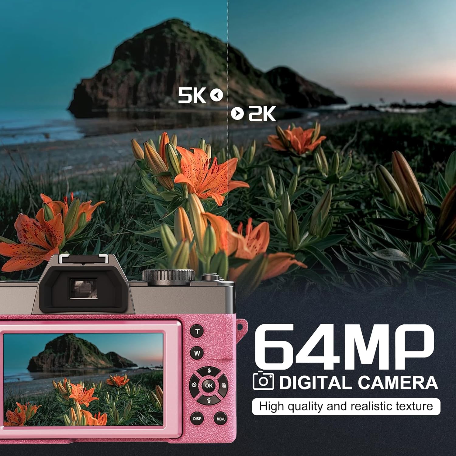 Thumbnail 1 de NBD 5K 64MP Digital Camera with 16x Zoom and 64GB Card (Pink)