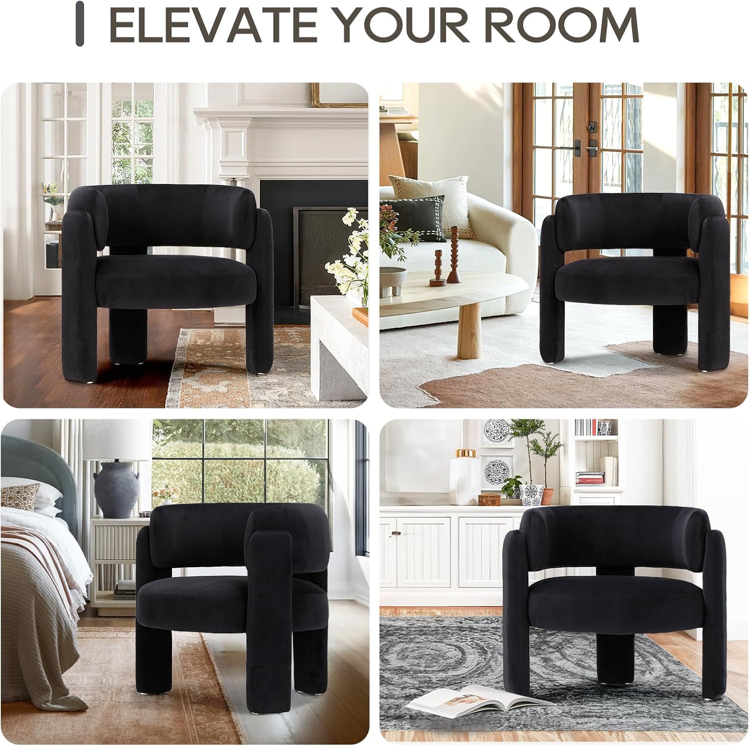 Detalle 1 de COLAMY W181 Velvet Accent Chairs, Set of 2, Black, Barrel Style