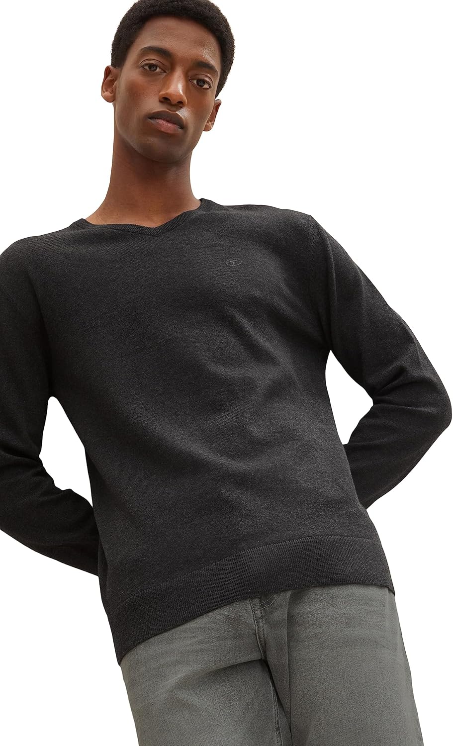 Detalle de TOM TAILOR Herren-Strickpullover mit V-Ausschnitt aus Baumwolle