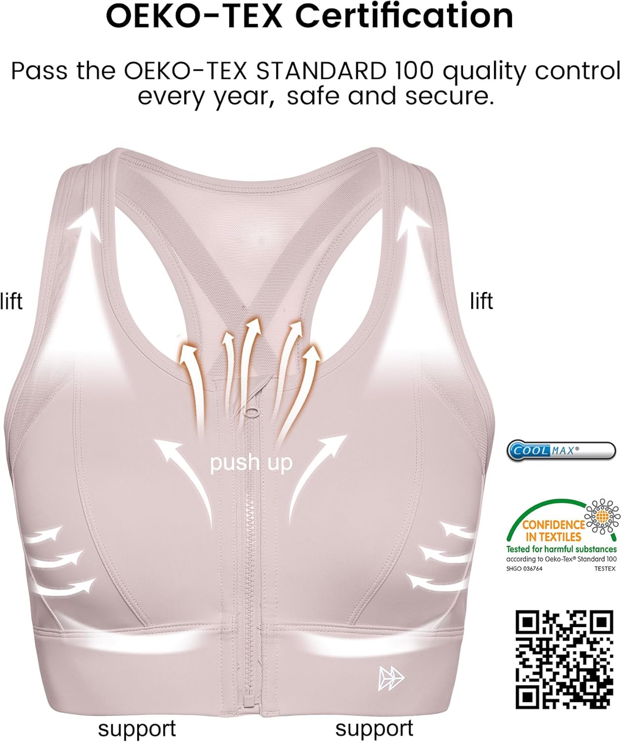 Thumbnail 3 de Yvette High Impact Zip Front Sports Bra with Mesh Racerback (High Support for Women with Large Breasts)
