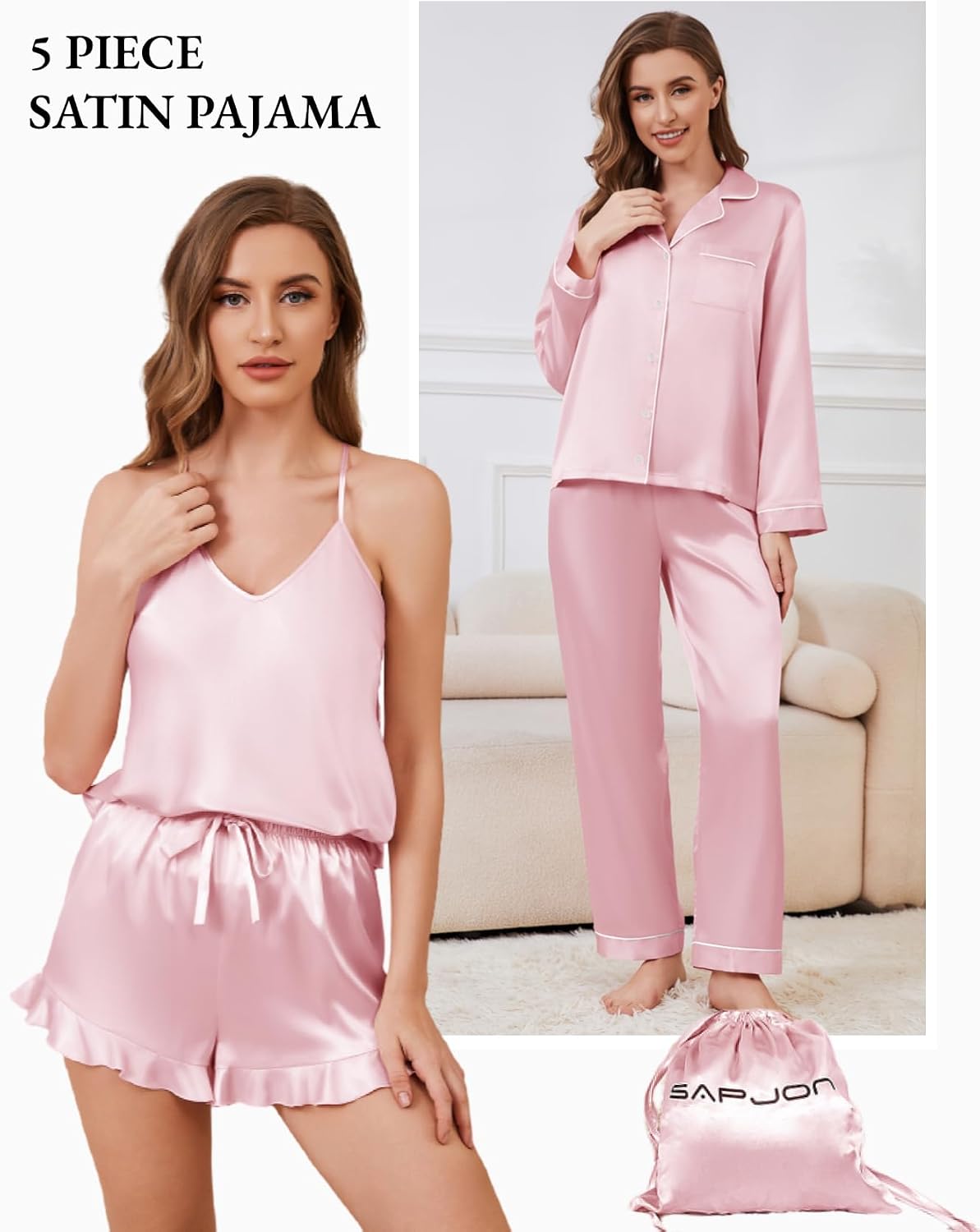 Detalle 2 de SAPJON Satin Silk Pajamas 5-Piece Set