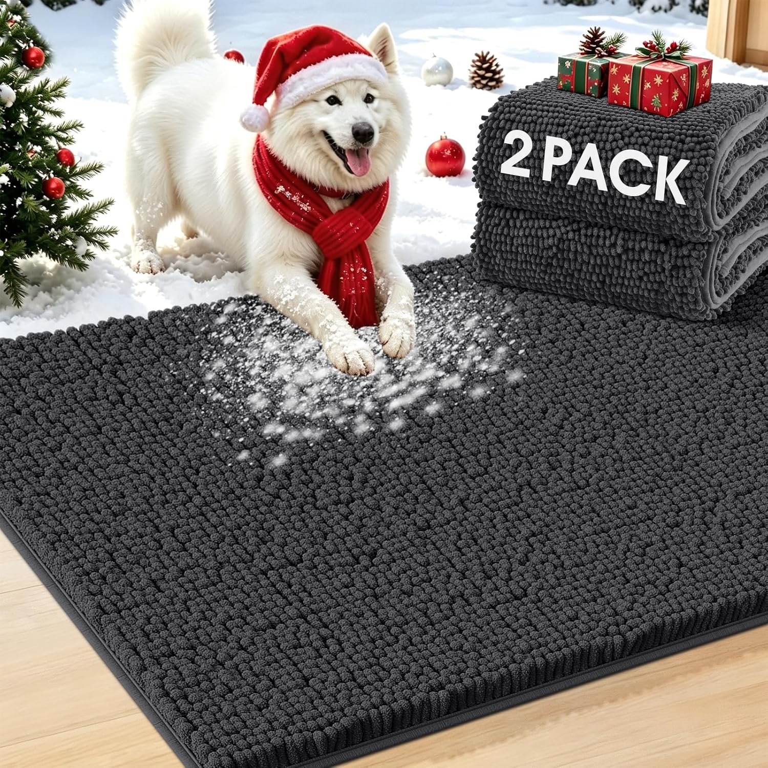 Detalle de IM HOME 2-Piece Chenille Dog Door Mats, 30 x 20-Inch, Non-Slip, Washable
