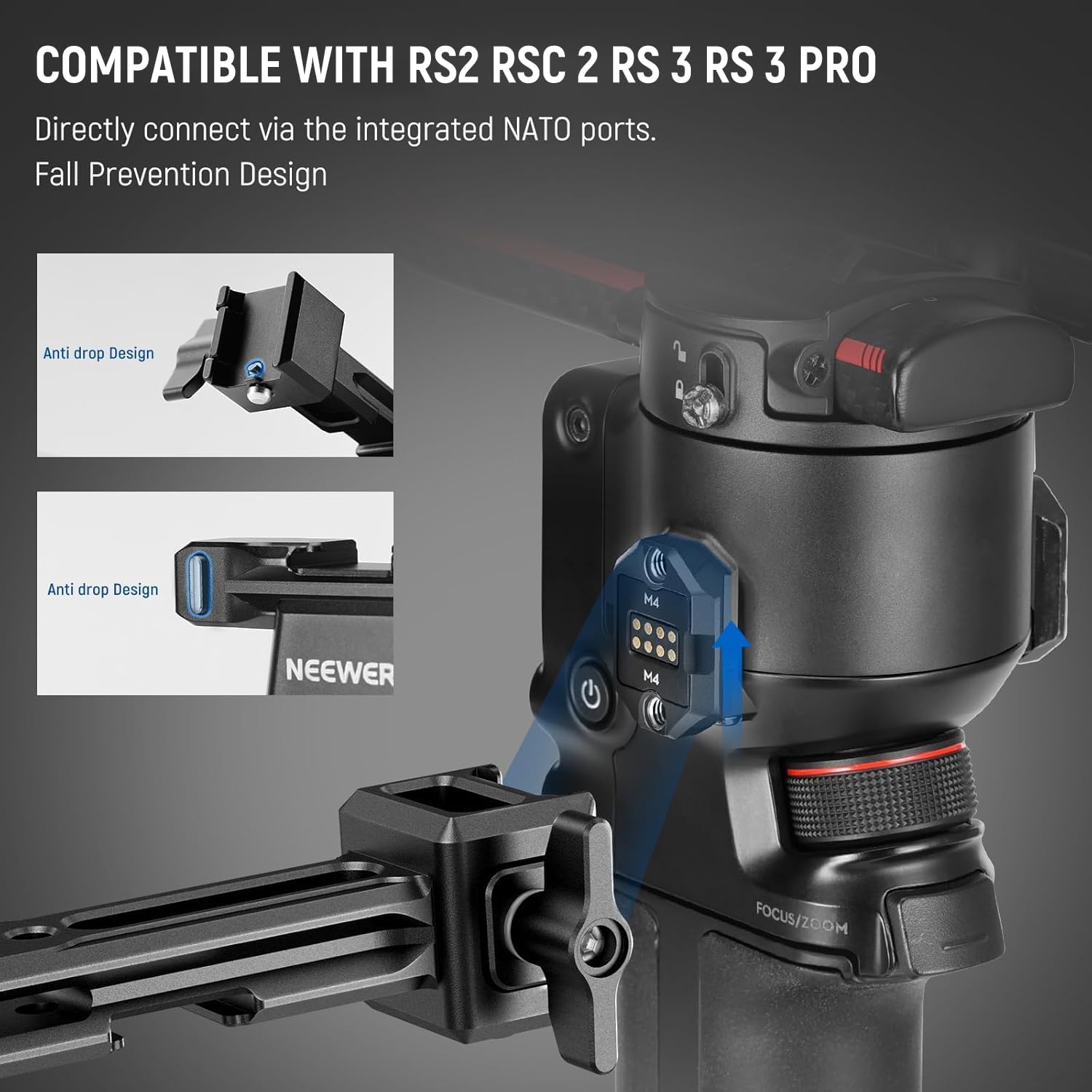 Thumbnail 2 de NEEWER GA006 – double poignée NATO compatible DJI Ronin (RS4/RS4 Pro/RS3/RS3 Pro/RS2/RSC2, etc.)