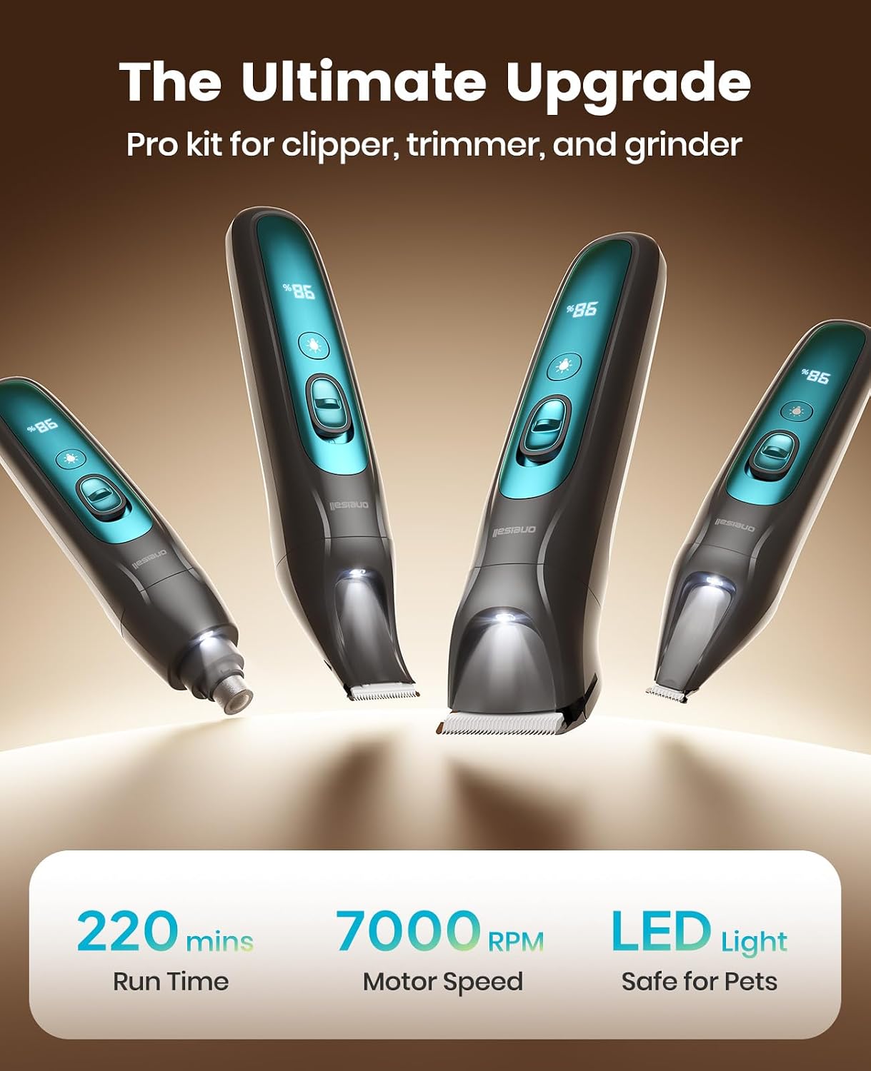 Thumbnail 2 de oneisall 2025 4-in-1 stille trimmer voor honden en katten met ledlicht