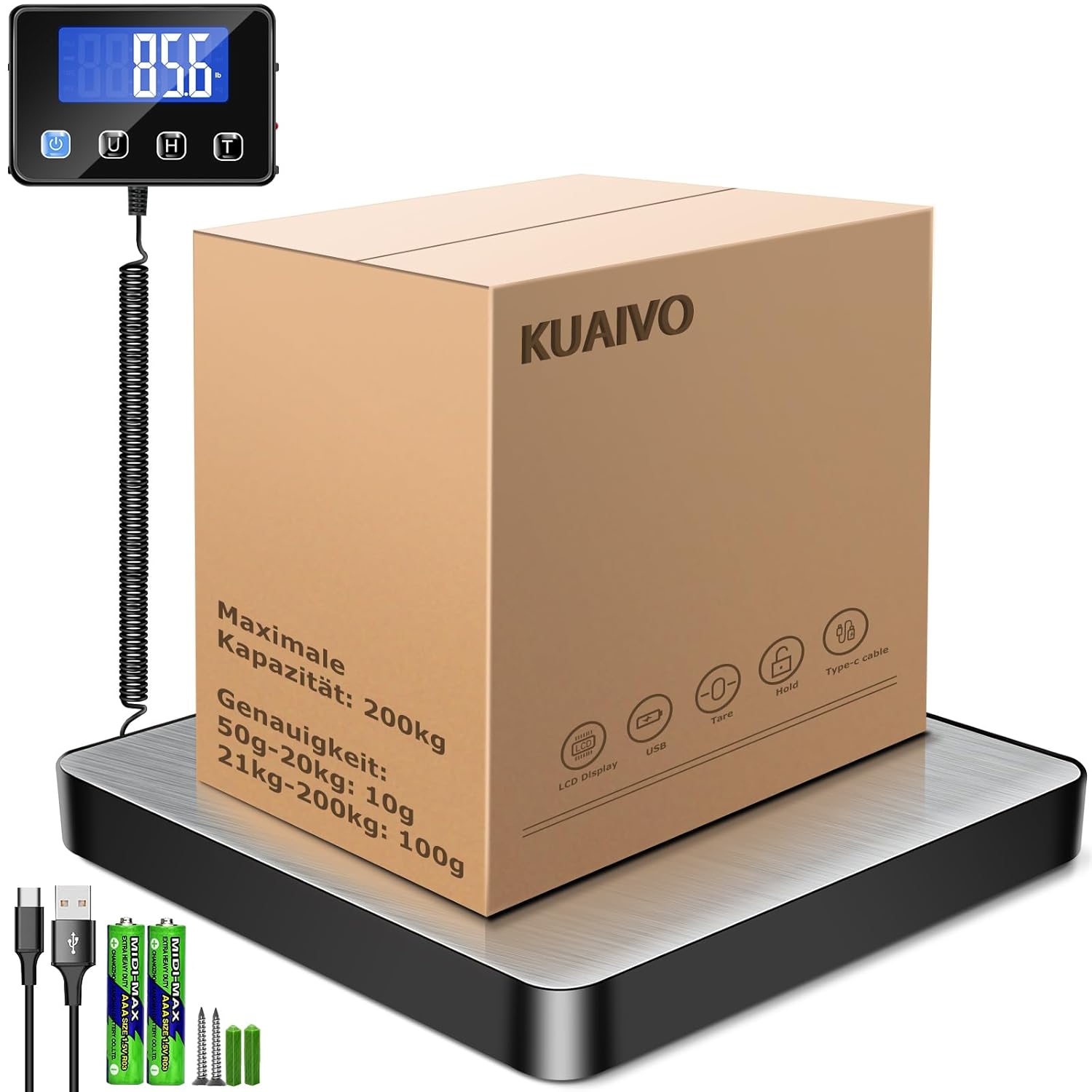 KUAIVO Paketwaage 200 kg Präzisionswaage ⚖