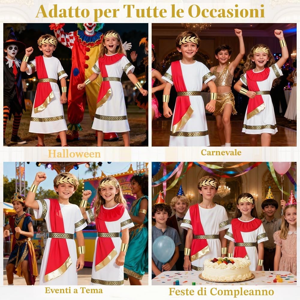 Thumbnail 6 de Costume da antica Grecia Romana BSBUY per ragazzi e ragazze, bianco e rosso (toga/abito lungo con cintura)
