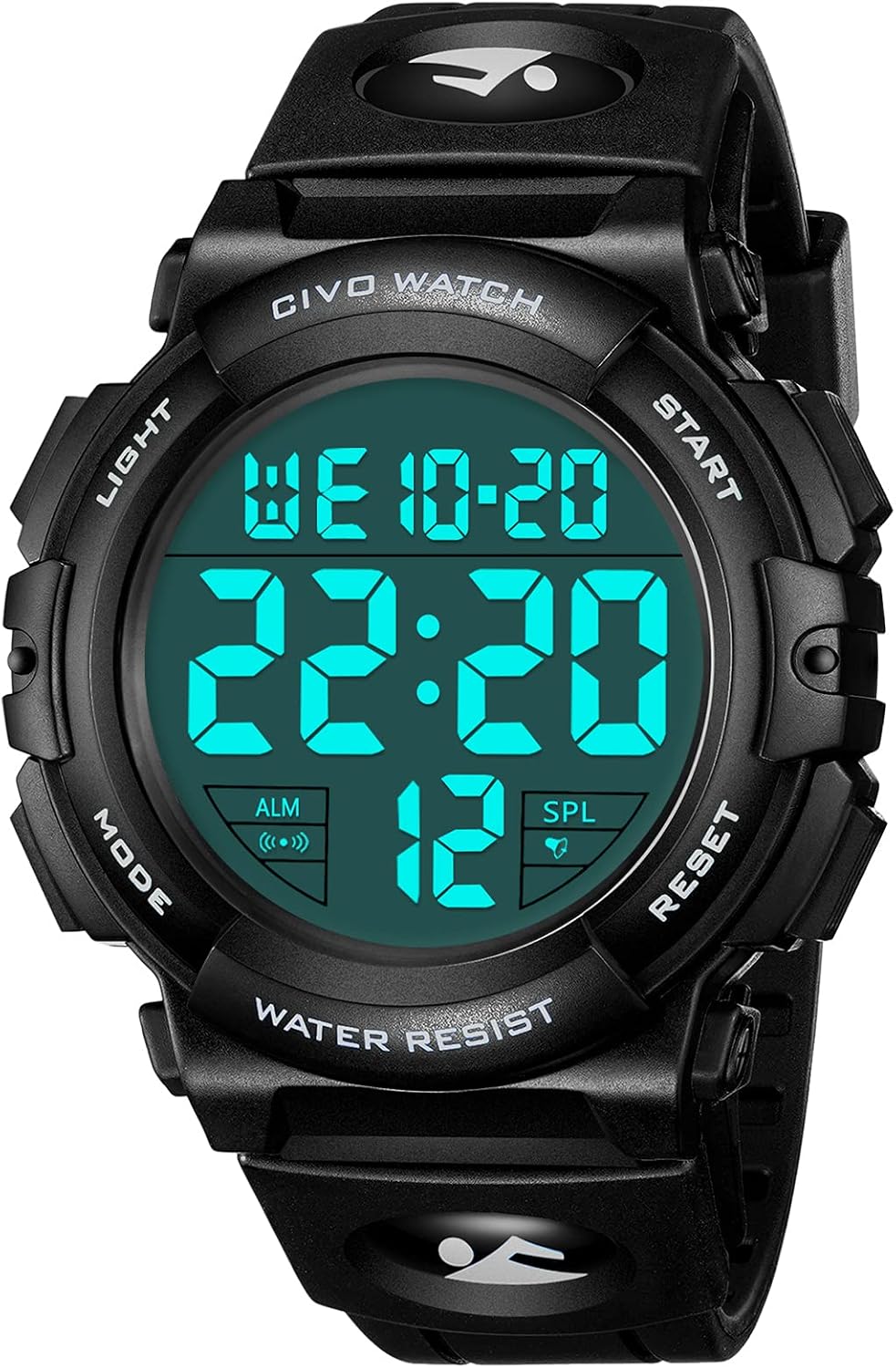 Detalle de CIVO Mens Digital Sports Watch with Military-Style Big Numbers, 50m Waterproof & LED Backlight