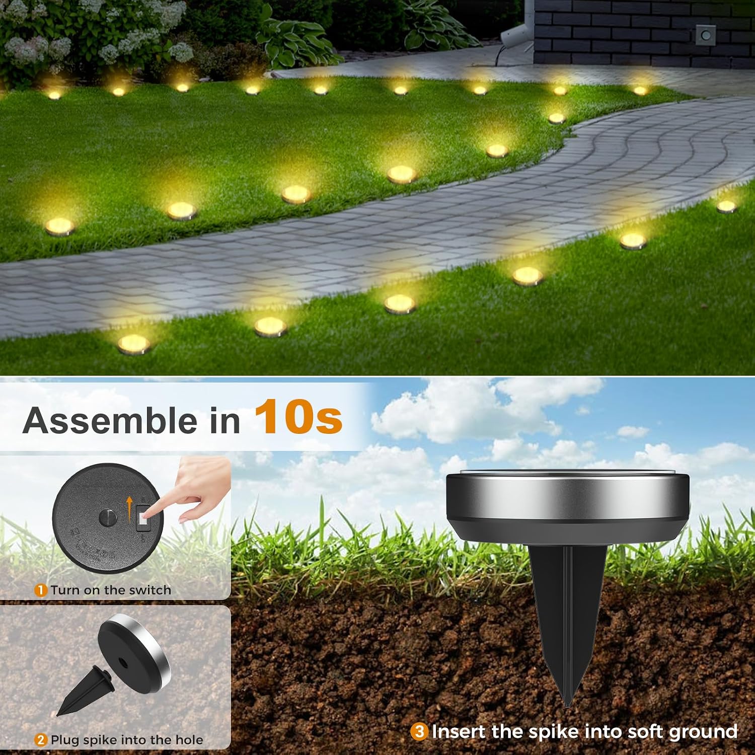Thumbnail 4 de vighep Solar Lights Outdoor Garden: 24 Pack Super Bright LED Ground Lights, IP65, Warm White