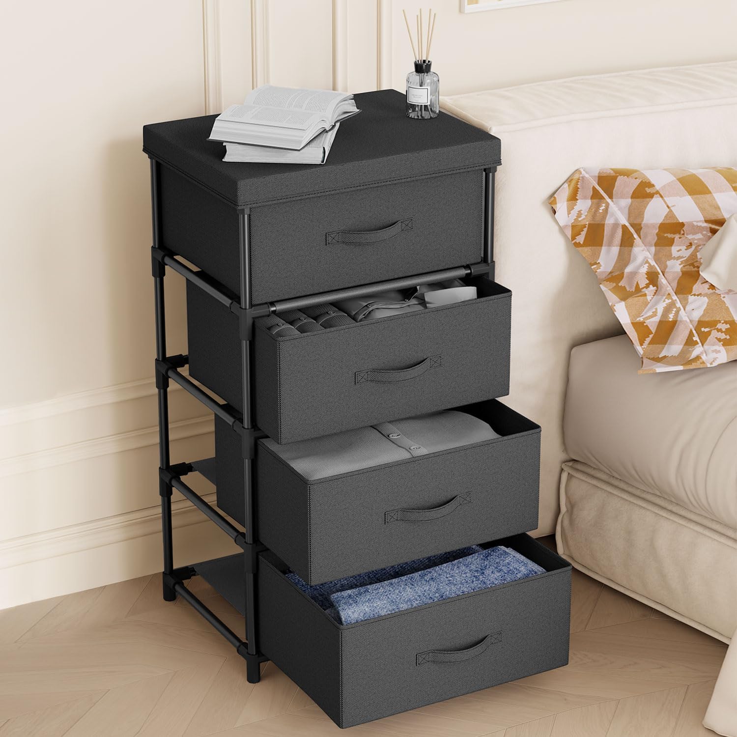 Thumbnail 1 de WANGIRL Fabric Chest of Drawers 4-Drawer 20kg