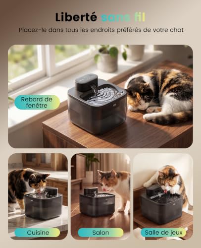 Detalle de oneisall Fontaine à Eau pour Chat sans Fil 2,2 L – SilentFlow et autonomie longue