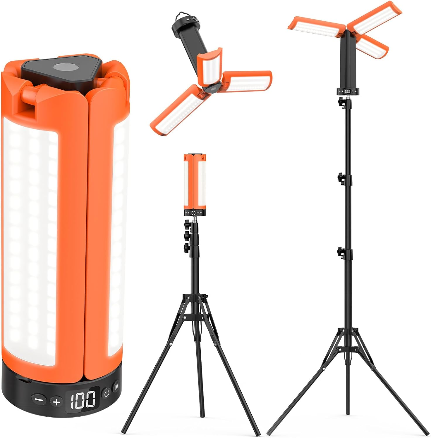 Detalle de Lampada da campeggio ricaricabile con treppiede e 12000 mAh – 6000 lm, 3 colori di luce, IP65