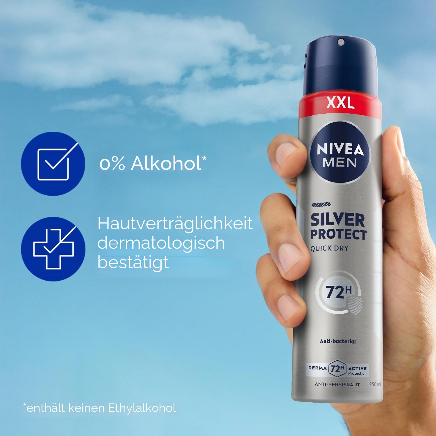 Thumbnail 5 de NIVEA Antiperspirant Silver Protect Spray 250 ml – Silberionen gegen Geruch, 48 Stunden Schutz, ohne Alkohol