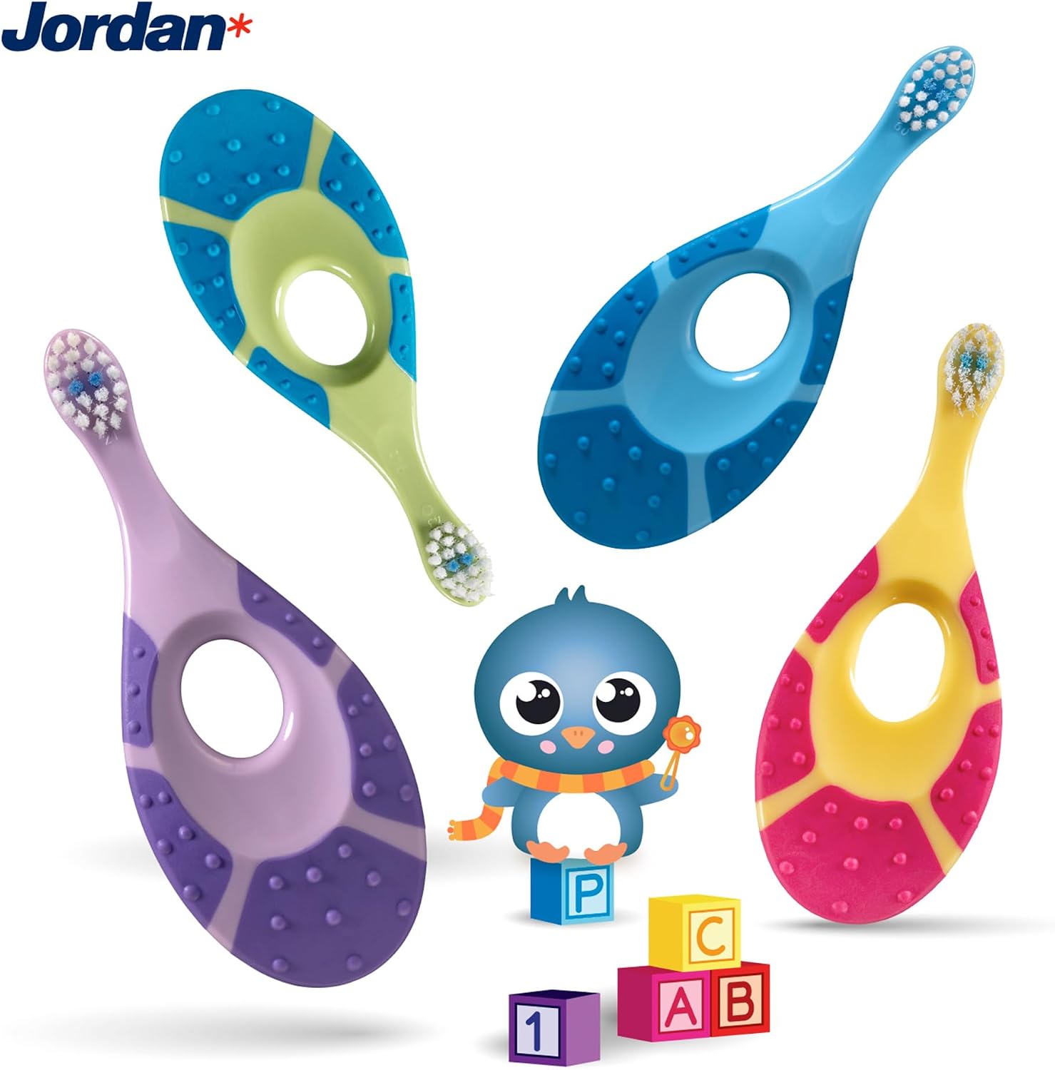 Thumbnail 6 de Jordan Step 1 Baby Zahnbürste 0–2 Jahre, 4er-Pack, Rosa/Lila – Original Kleinkindzahnbürste mit weichen Borsten und Beißring