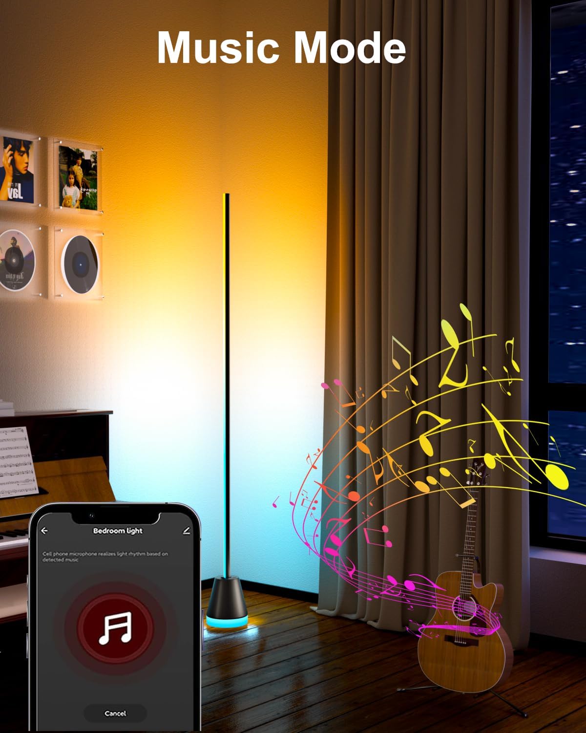 Detalle de Keepsmile Smart Corner Floor Lamp: 16 Million RGB Colours, App & Remote Control