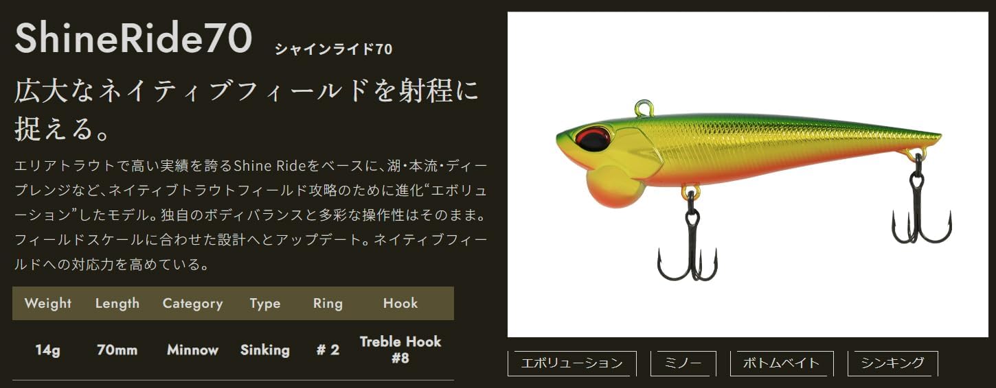 Detalle 1 de ヴァルケイン シャインライド70 リップレスシンキングミノー 70mm・14g C240 秘境シュリンプ