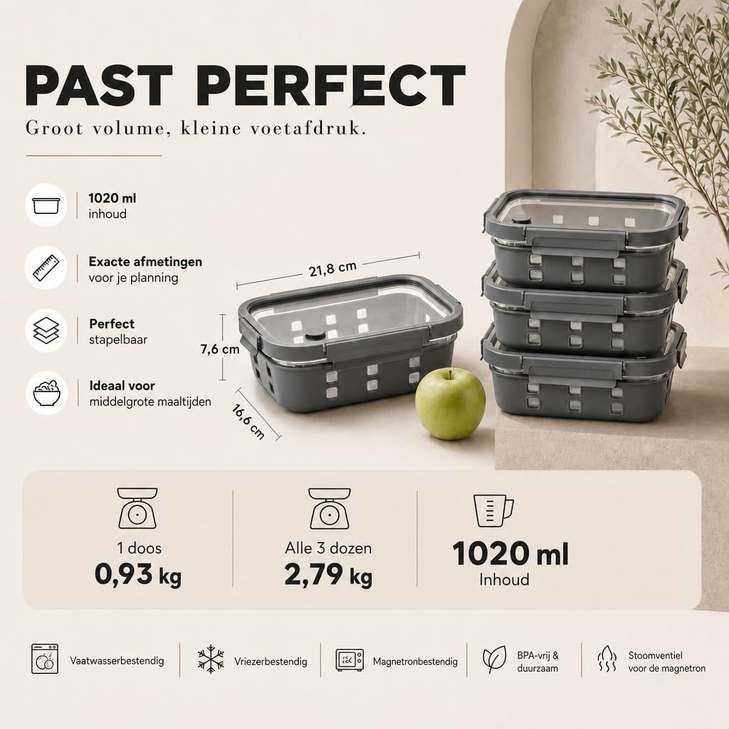 Thumbnail 1 de Dalena Home mealprep-bakjes van borosilicaatglas, 3 × 1020 ml met glazen deksel