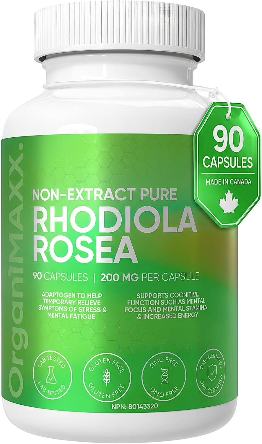 Detalle de OrganiMAXX. Rhodiola Rosea 200 mg Capsules, Non-Extract, 90 Count