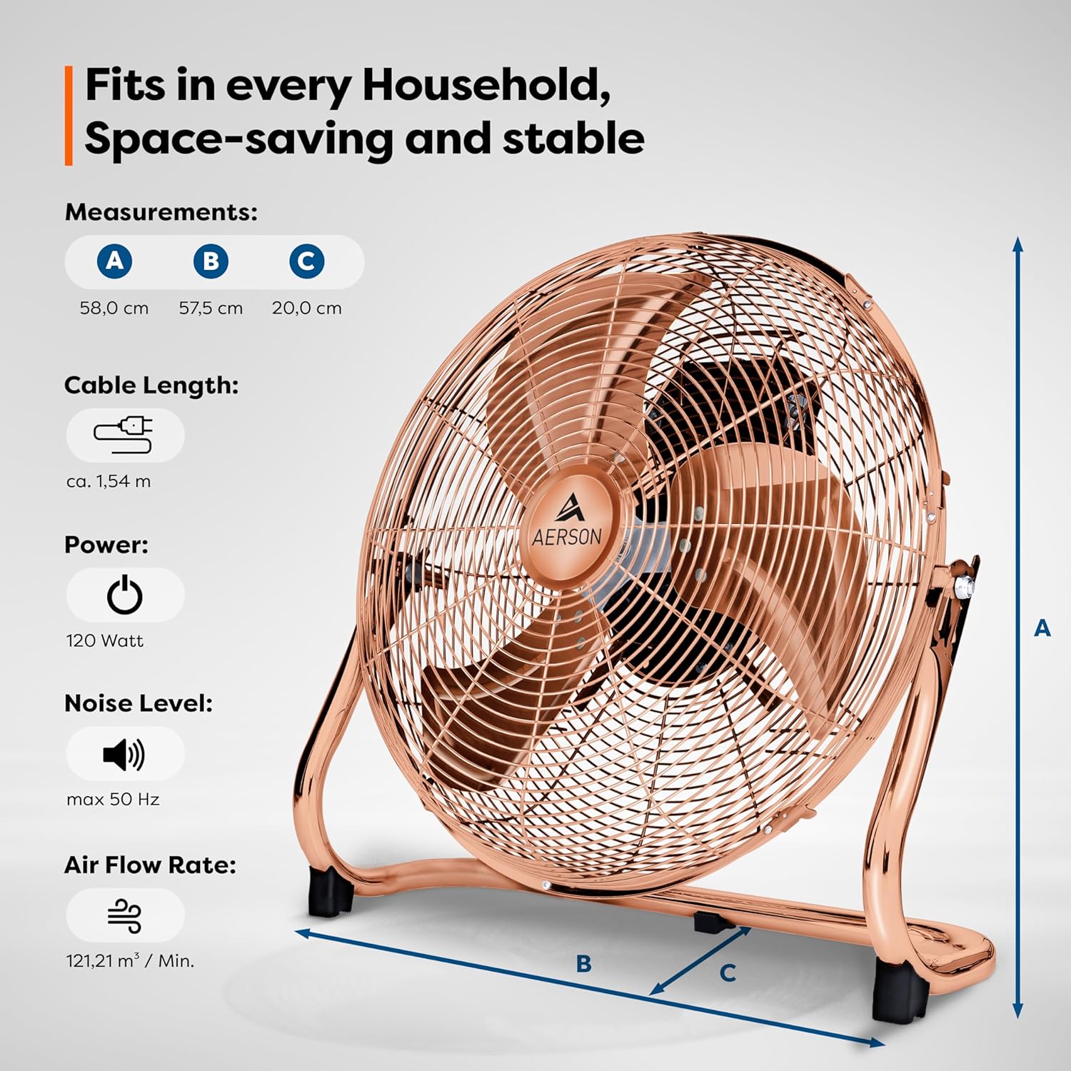 Thumbnail 3 de TRESKO AERSON Ventilatore da Pavimento 50 cm – potenza, robustezza metallica e inclinazione a 110°