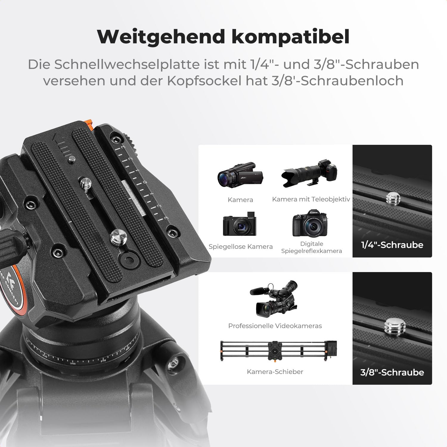 Detalle de K&F CONCEPT BV40 Leichtgewicht Fluid Videokopf mit 360° Panorama – Tragkraft bis 8 kg