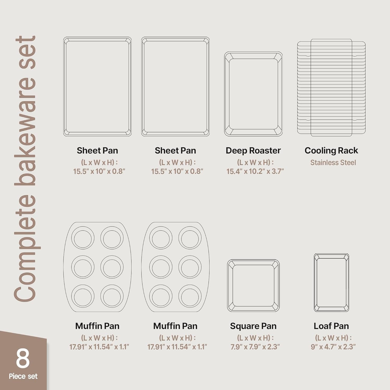Detalle 2 de Bakken 8-Piece Ceramic Bakeware Set, Oven Safe to 500°F 🍽
