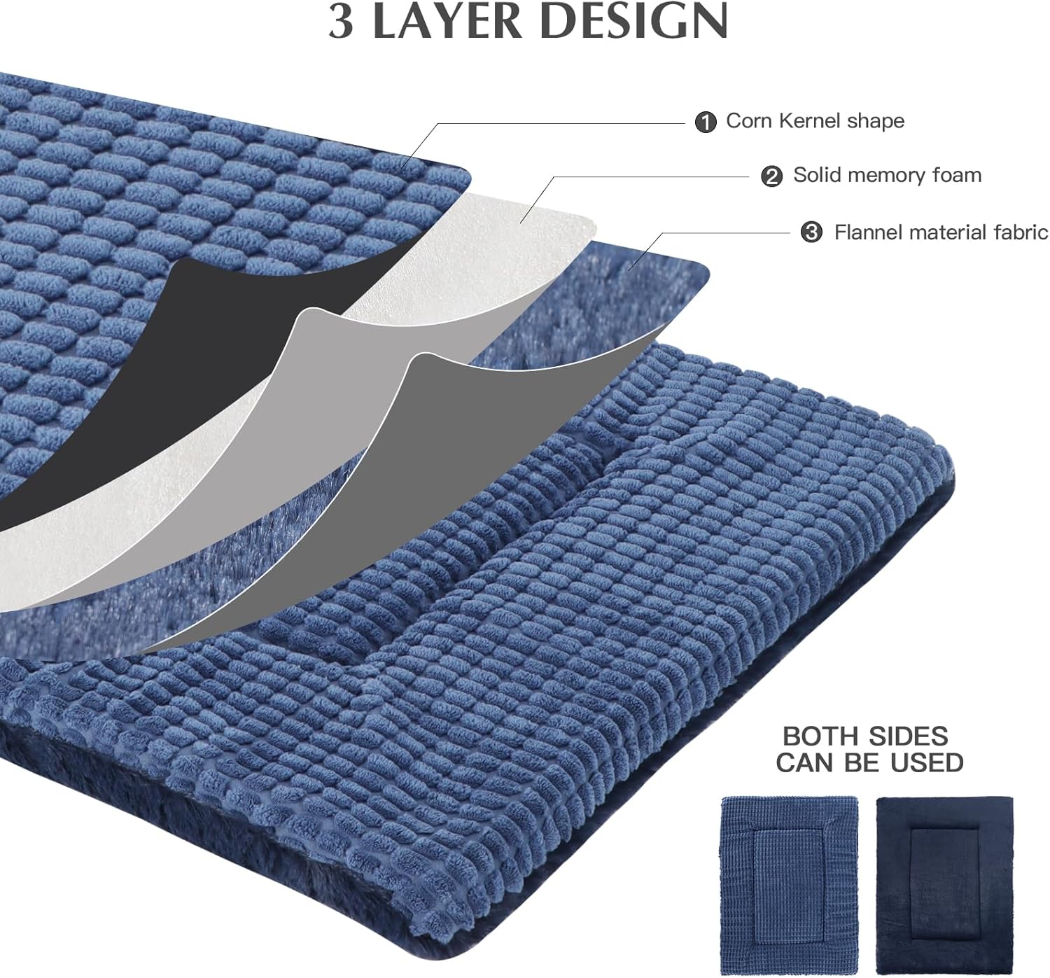 Detalle de BVAGSS Orthopädisches Hundebett 76x50x4 cm Navy – Waschbar, eierförmiger Schaum, weicher Plüsch