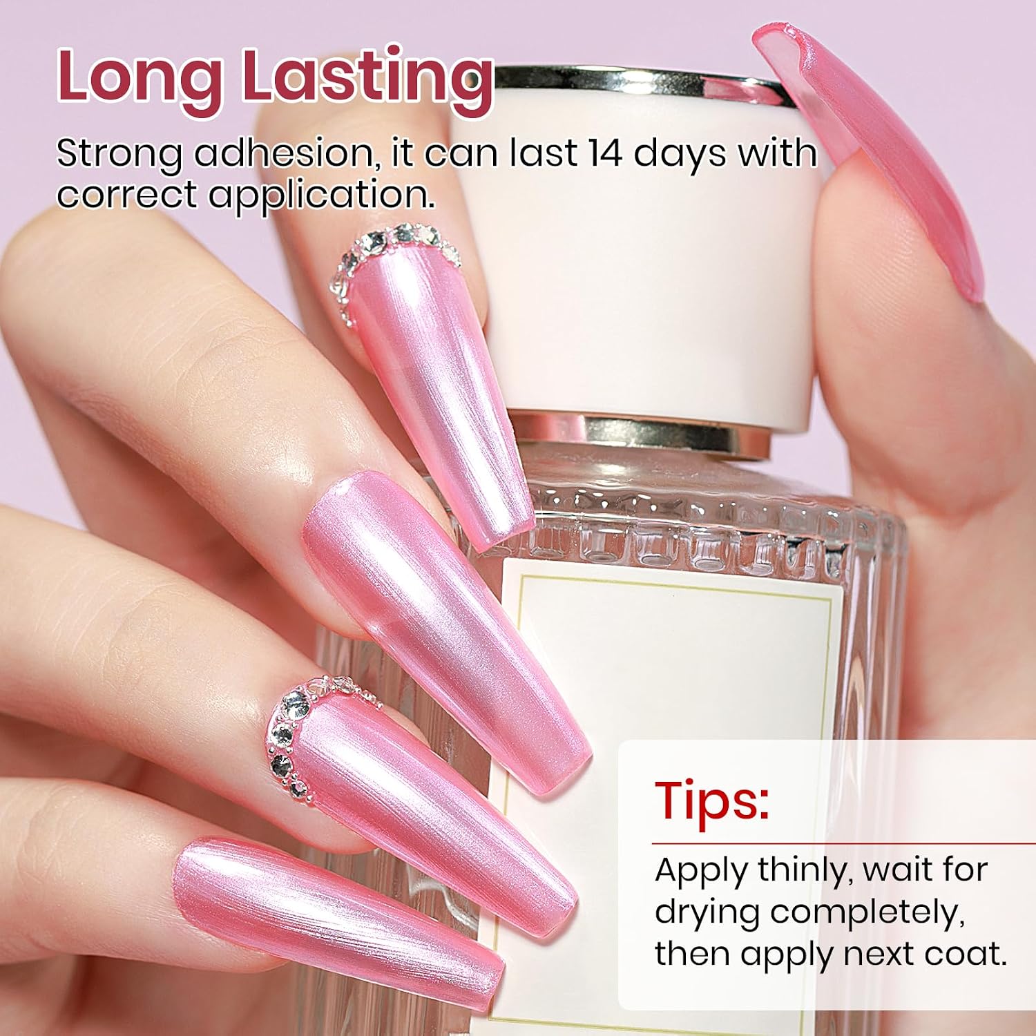Detalle de MIZHSE Pearlescent Rose Pink Nail Polish — Quick Dry, Oil-Based 15ml