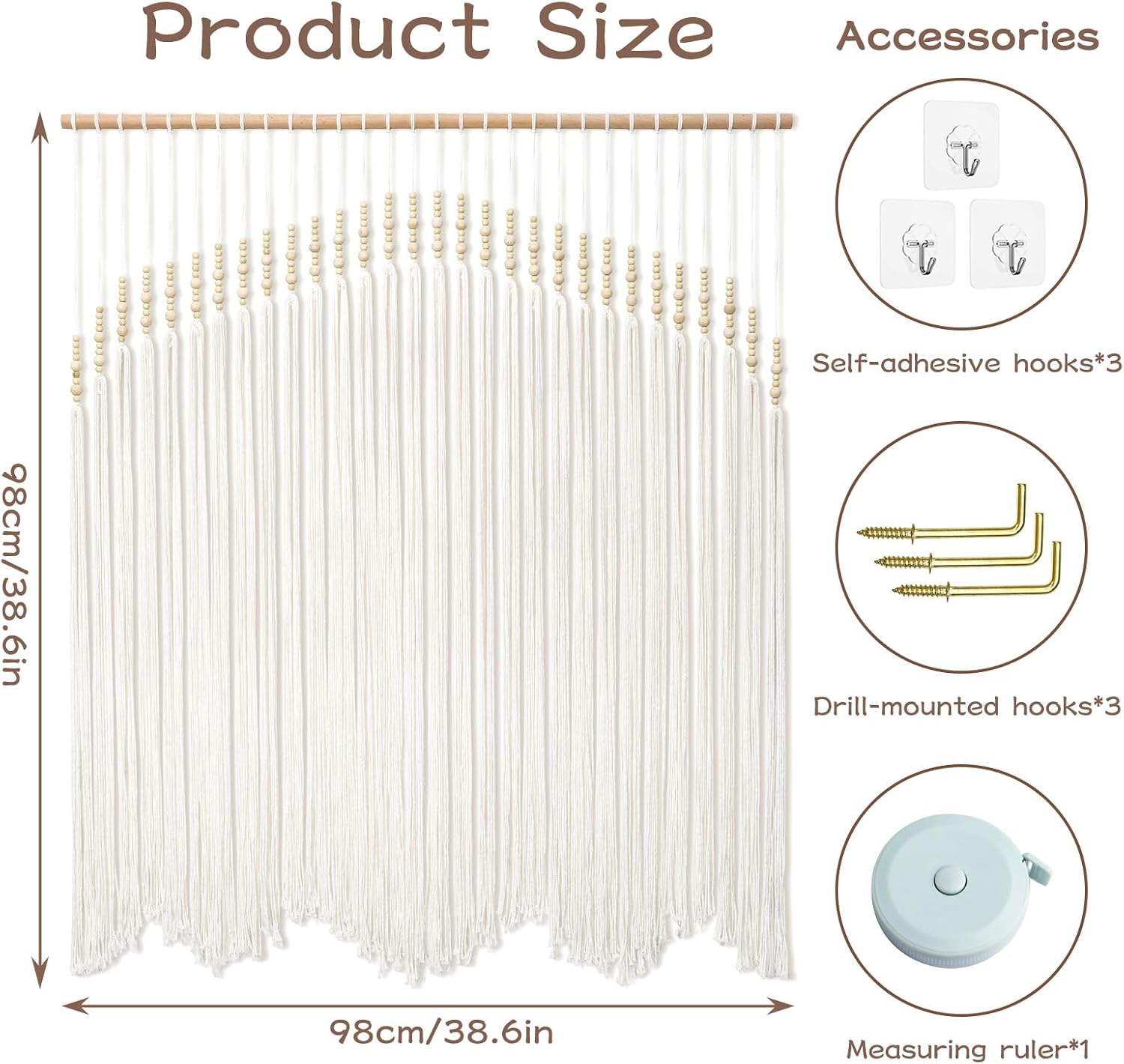 Detalle de Betylifoy Large Macrame Wall Hanging, Beige Cotton Tassels, 38.6 x 38.6 in