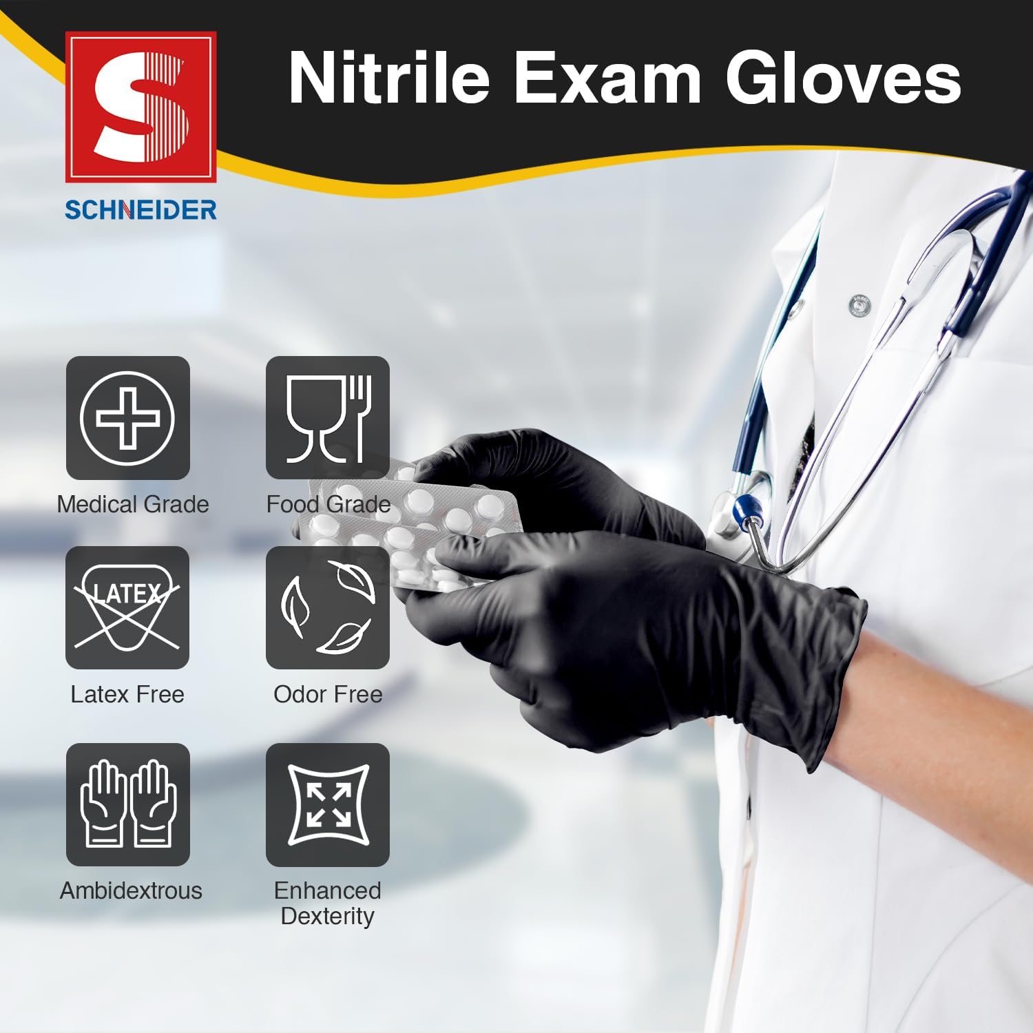 Detalle 2 de Schneider Nitrile Exam Gloves, Black disposable