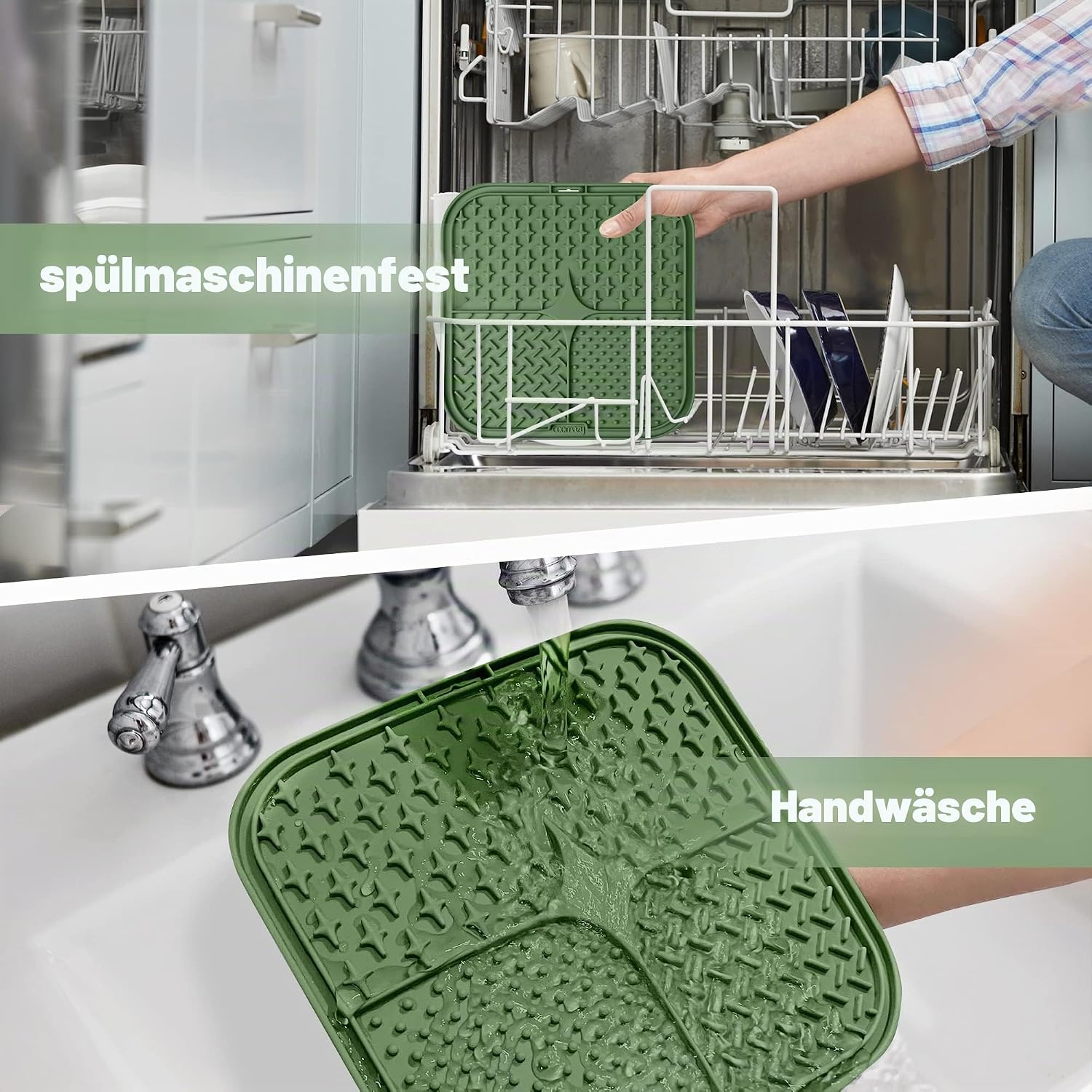 Detalle de Coomazy Leckmatte für Hunde (2er Set) mit Silikonspatel und Bürste – Slow Feeder Leckmatte zur Fellpflege & Beruhigung