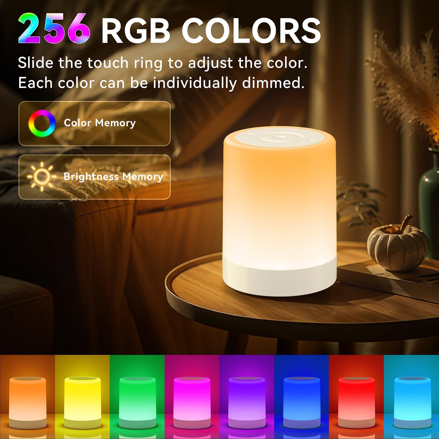 Detalle de Auxmir Night Light 3000mAh Rechargeable LED Table Lamp with Touch Control, RGB & Dimming (White)