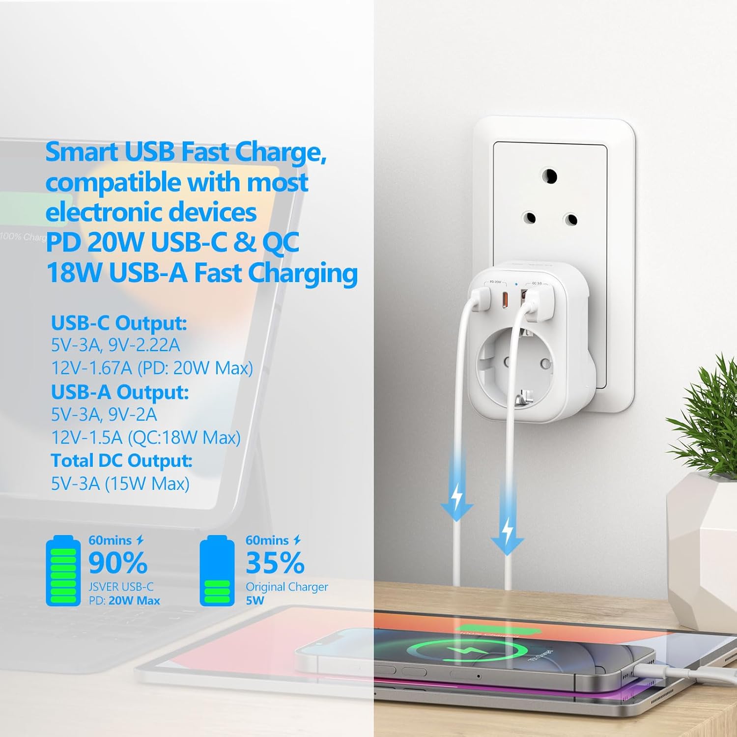 Thumbnail 3 de JSVER Adattatore di viaggio con PD20W 2500W