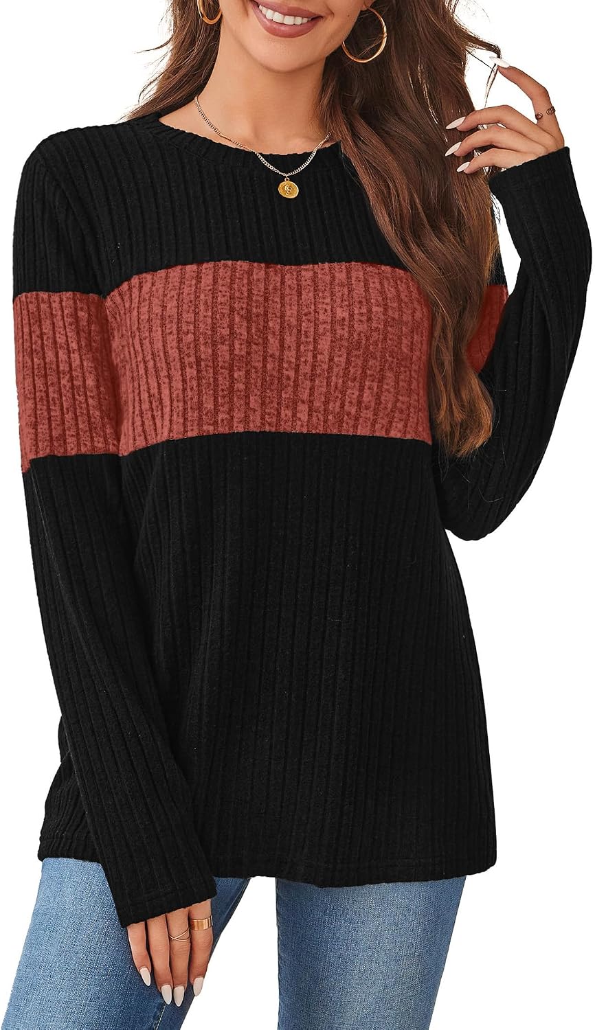 Detalle 2 de WIHOLL Women's Color-Block Lightweight Sweater, Long-Sleeve Top