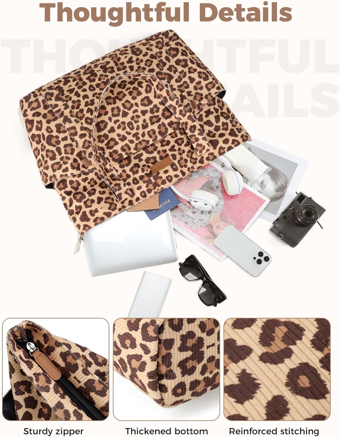 Thumbnail 5 de Lekespring Cord Tasche Damen – große Tote Bag mit Reißverschluss und Laptopfach bis 15,6 Zoll