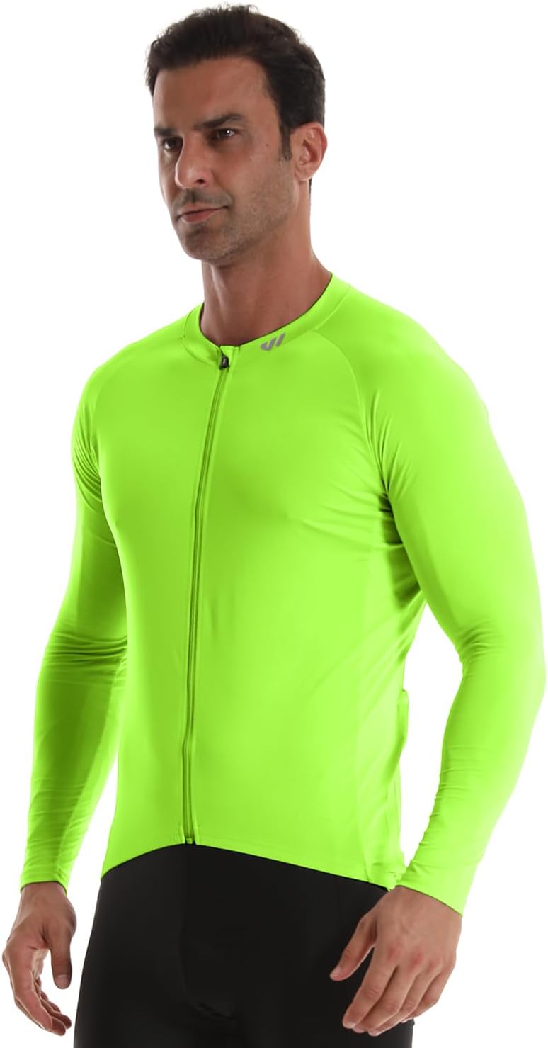 Detalle de Wulibike Men's Cycling Jersey with 3+1 Pockets, Reflective Strips and Quick-Dry Breathable Fabric
