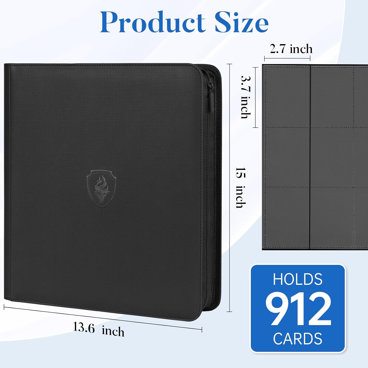 Thumbnail 2 de Premium Zip Card Binder 12-Pocket (Fabmaker) — PU Zipper Trading Card Album for Up to 912 Cards, Black