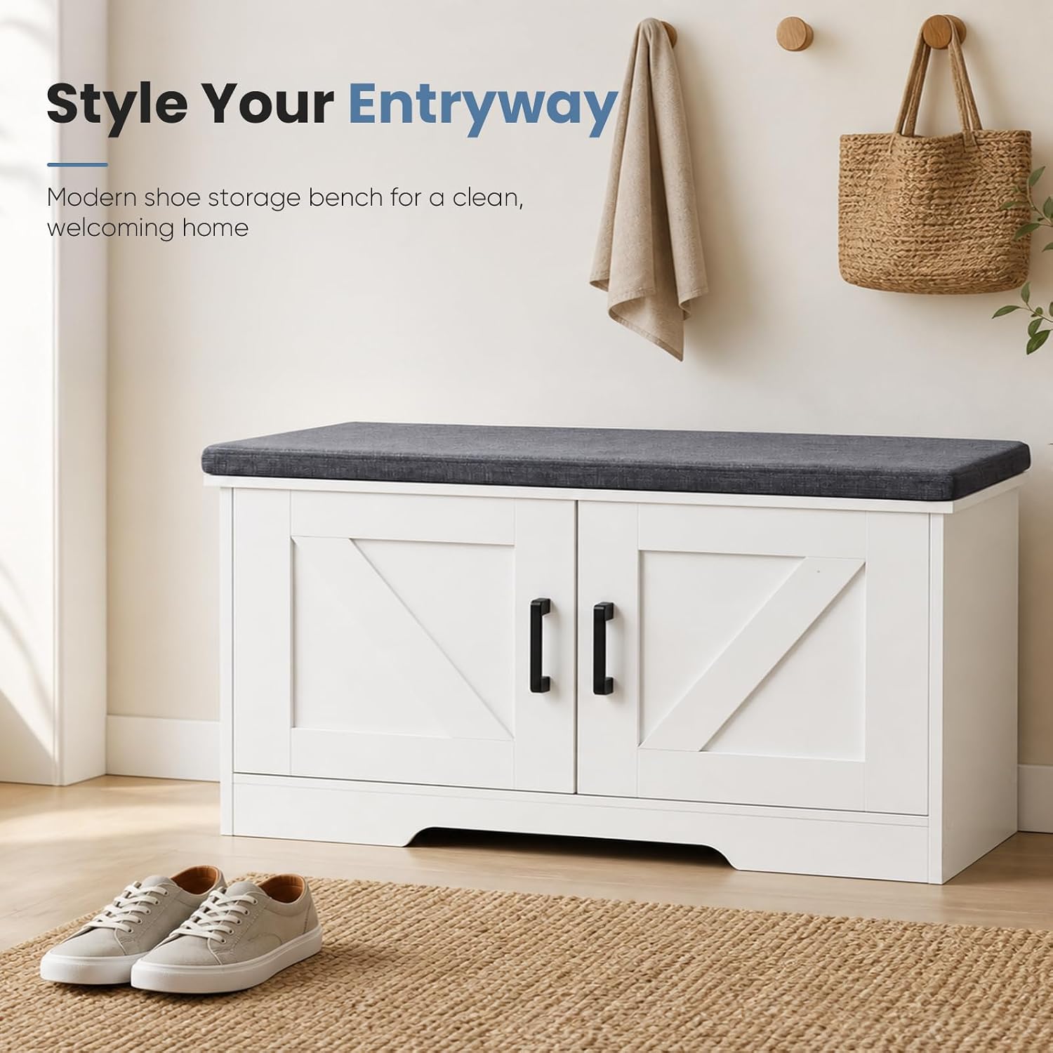 Detalle de NEWBULIG Shoe Storage Bench, 39.4-inch